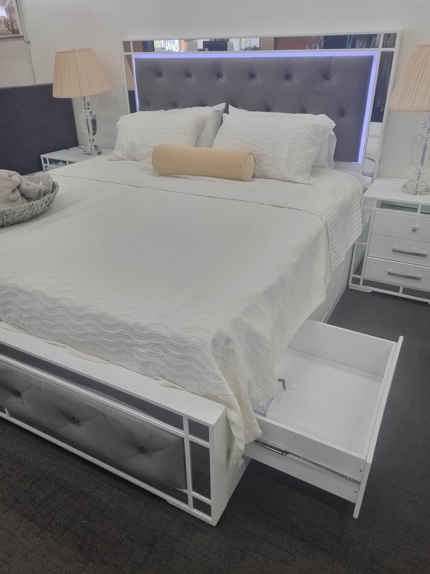Monaco White/Grey Bed Frame