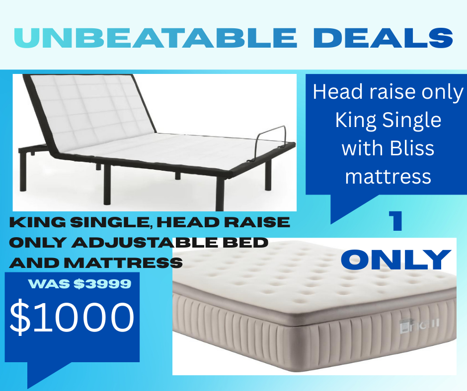 Clearance King Single headraise only adjustable bed with Bliss matt King Single